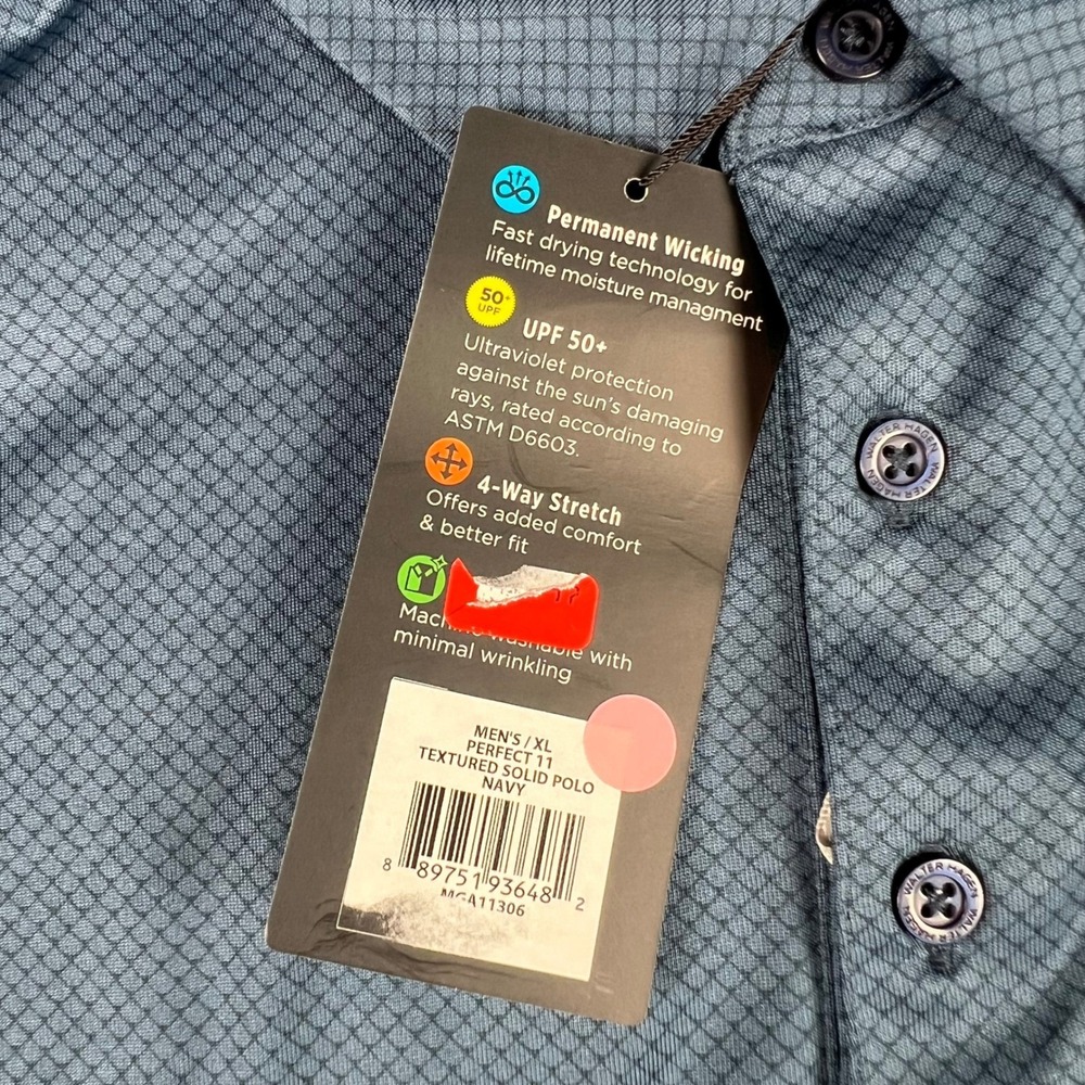 Walter Hagen Mens XL Perfect 11 Textured Solid Polo Navy Blue Golf Shirt New NWT - Picture 3 of 7